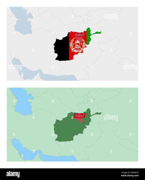 Afghanistan map with pin of country capital. Two types of Afghanistan map with neighboring ...