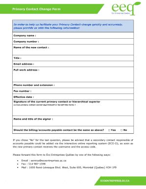 Fillable Online ecoentreprises qc Primary Contact Change Form ...
