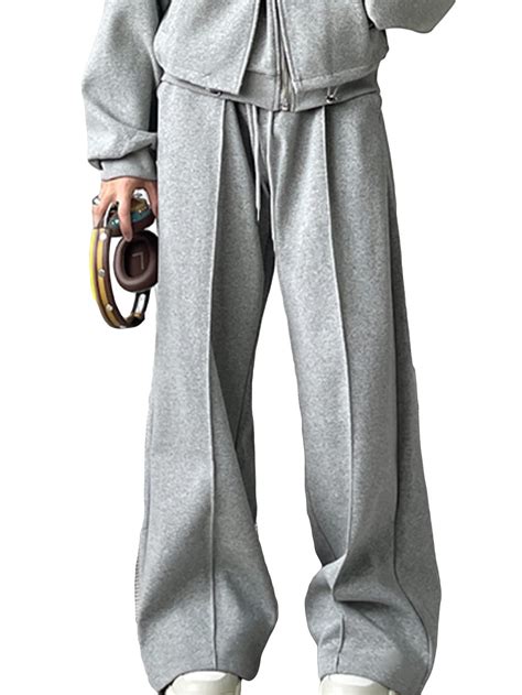 GORGLITTER Men's Wide Leg Baggy Sweatpants Solid Drawstring Waist ...