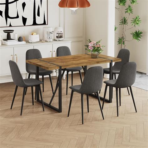 Amazon.com - MUUOKY Dining Table Set for 6, Modern 55'' Dark Wood ...