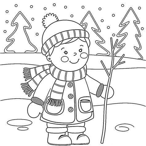 Cute Boy In Winter coloring page - Download, Print or Color Online for Free