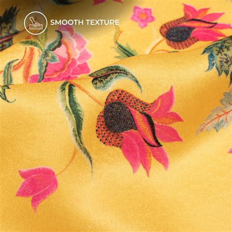 Mustard Yellow Floral Digital Print Lush Satin Fabric – Fabcurate