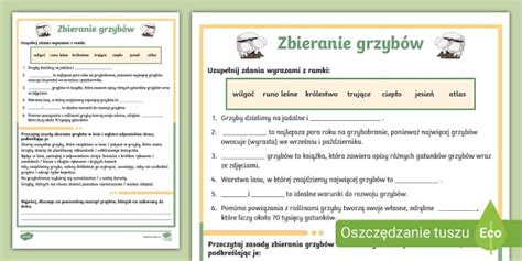 Zbieranie grzybów | Karta pracy o zbieraniu grzybów