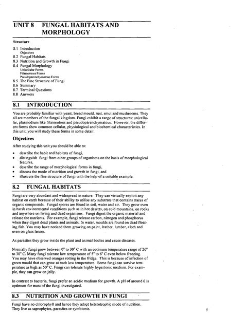 Unit-8 - Lecture notes,easy to study - UNIT 8 FUNGAL HABITATS AND ...
