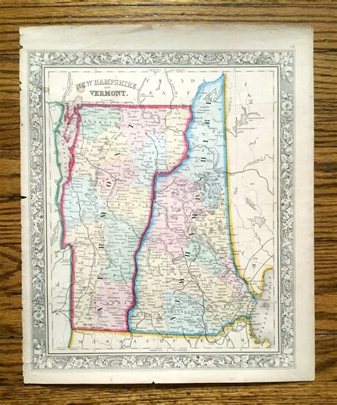 New hampshire map original 1867 mitchells atlas vermont map mount ...