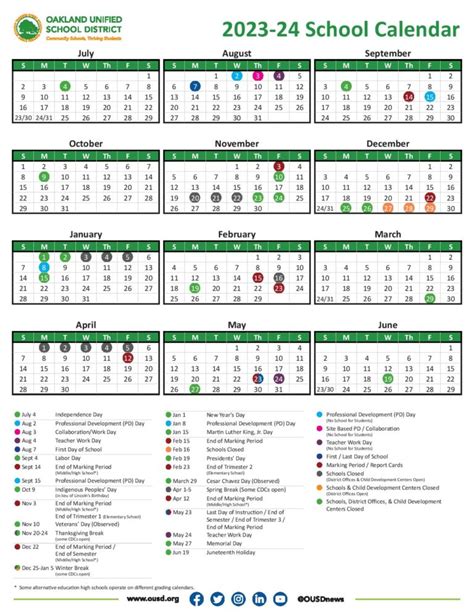 Oakland Unified School District Calendar 2025-2026 PDF - School ...