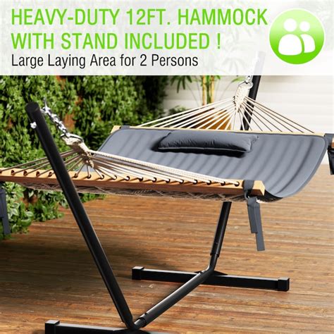 VEIKOUS Lowe's Exclusive Gray Fabric Hammock with Stand and Pillow - 2 ...