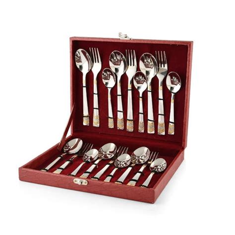 FnS Raga 24 Karat Gold Plated 18 Pcs Cutlery Set with Leatherette Box
