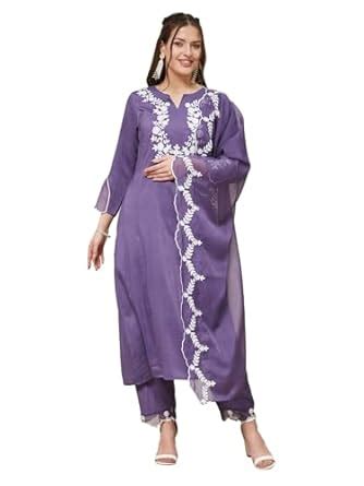 Buy MOKOSH Women's Silk Embroidered Kurta And Pant Set With Dupatta ...