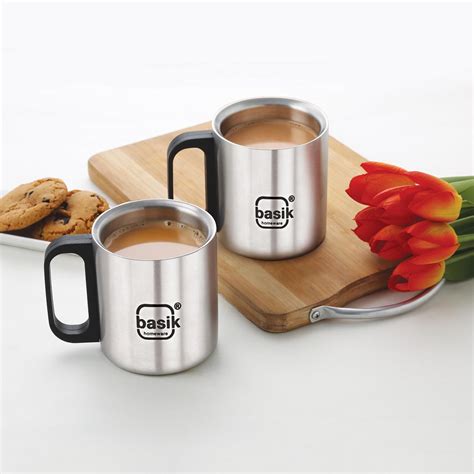 Buy Pigeon-Stainless Steel Double Coffee Mug, Set of 2, 180ml, Silver ...