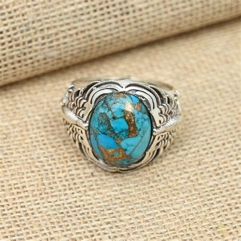 Buy Blue Copper Turquoise Gemstone Ring , 925 Sterling Silver Ring ...