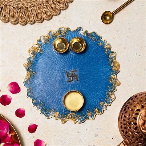 Buy Swastik Resin Roli Pooja Thali 8" Online in India - Mypoojabox.in