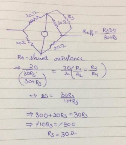 Four resistors of resistance 20Ω, 20Ω, 20Ω and 30 Ω form a Wheatstone’s ...