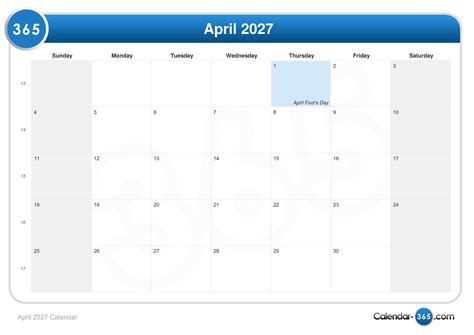 April 2027 Calendar
