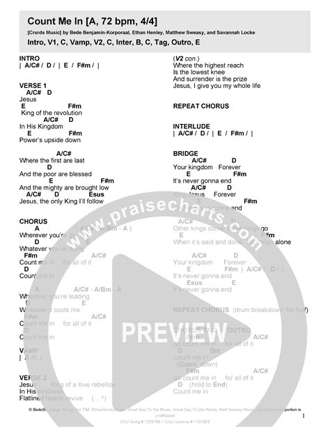 Count Me In Chords PDF (Crossroads Music) - PraiseCharts