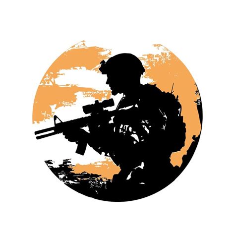 A silhouette of a soldier with an orange circle and the word army on it ...