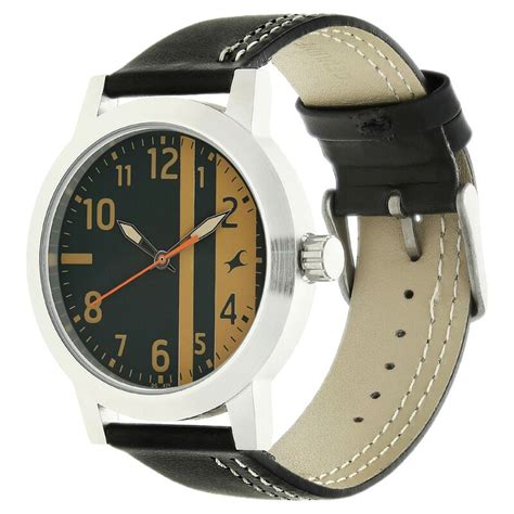 Fastrack Bare Basics Quartz Analog Green Dial Leather Strap Watch for Guys
