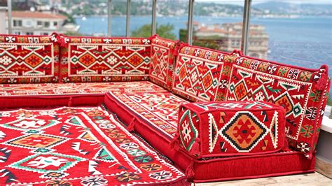 Red Turkish Floor Sofa, Corner Floor Seating, L Shaped Sofa Set, Orien ...