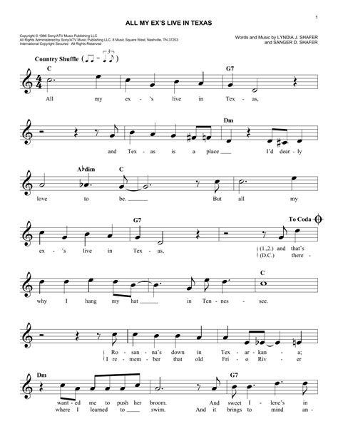 All My Ex's Live In Texas by George Strait Sheet Music for Easy Lead ...