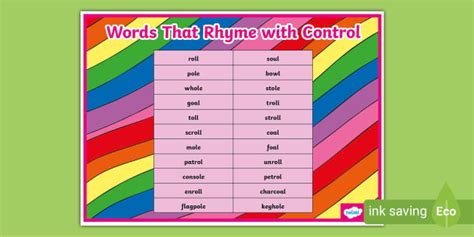 Words That Rhyme with Control Word Mat (teacher made)