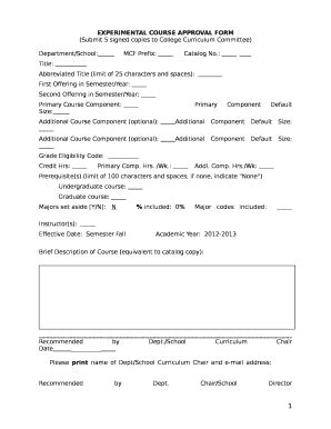 EXPERIMENTAL COURSE APPROVAL Doc Template | pdfFiller