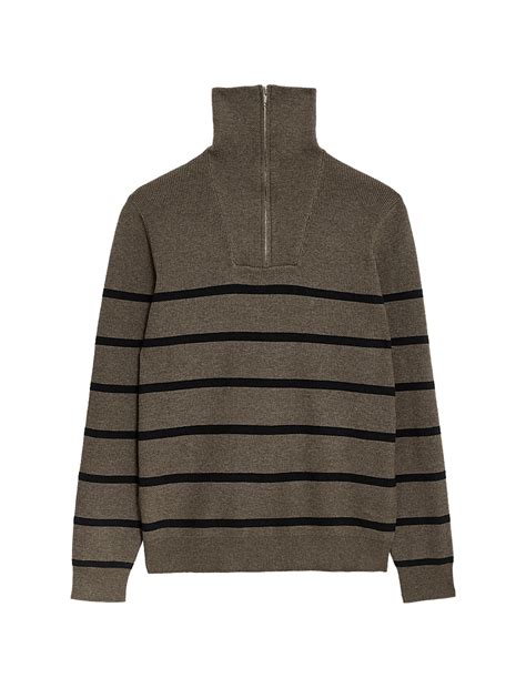 Buy Cotton Blend Striped Half Zip Jumper at Marks & Spencer
