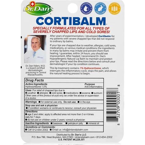 Dr. Dan's Cortibalm - 1 Pack - for Dry Cracked Lips - Healing Lip Balm for Severely Chapped Lips ...