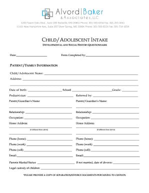 DEVELOPMENTAL AND SOCIAL HISTORY QUESTIONNAIRE - Fill and Sign ...