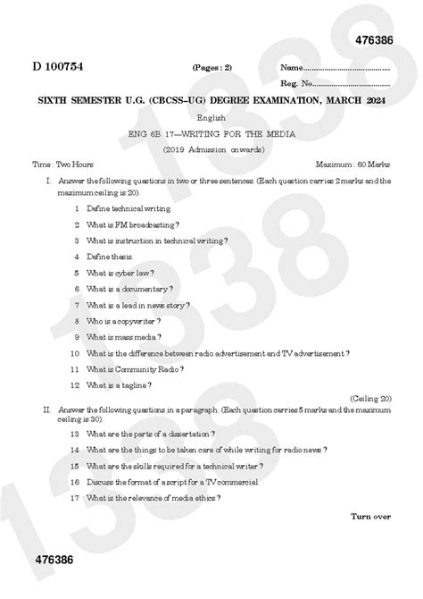 ENG 6B Sixth Sem. U.G. Exam: Writing for the Media Questions - Studocu