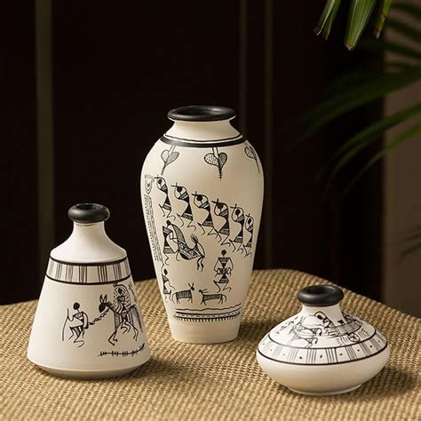 Buy ExclusiveLane 'Warli Tales' Terracotta Flower Vase for Living Room ...