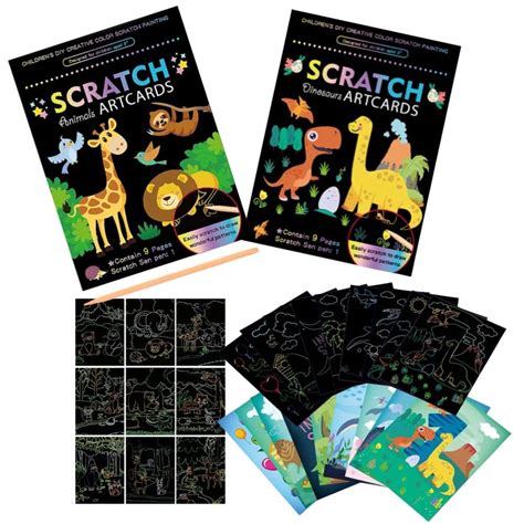HAPPY HUES® DIY Dinosaur & Animals Magic Scratch Art Combo Pack for ...