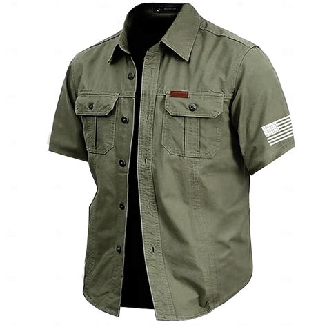 Men's Solid Color Work Shirt Western Shirt Cargo Shirt Short Sleeve ...
