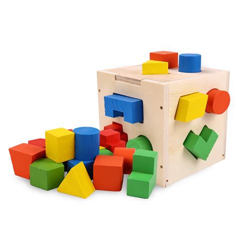 Buy Cuteam Shape Sorting Cube,Wooden Geometric Shape Sorting Cube Box ...