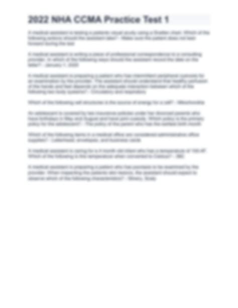 SOLUTION: 2022 nha ccma practice test 1 - Studypool