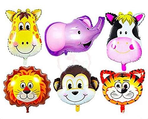 Flyloons Jungle Safari Animal Foil balloon 5 Pcs Set with Lion, Monkey ...