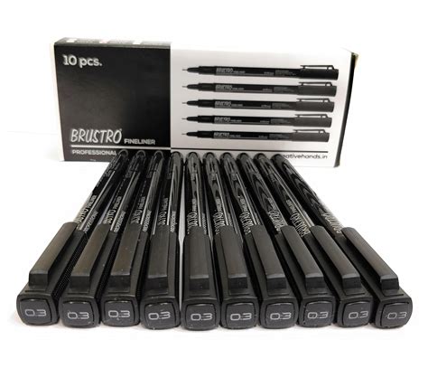 BRUSTRO Professional Pigment Based Fineliner Pen | Black, Box of 10 ...