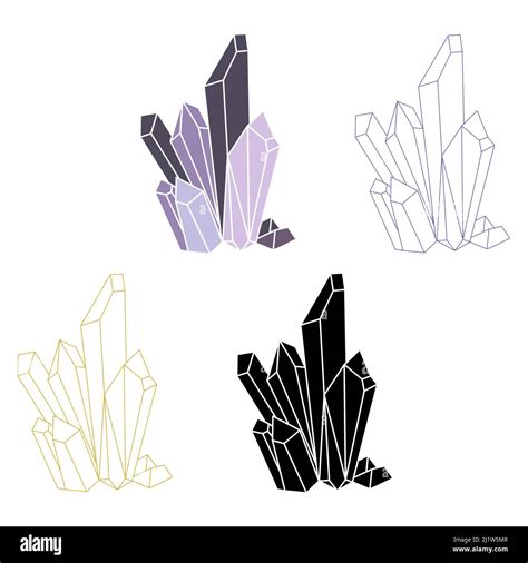 Crystal outline and silhouette vector illustration minimalist icon set. Linear sign of treasure ...