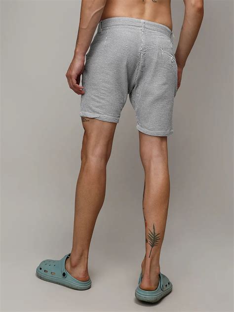 Rs. 764 | Campus Sutra men's Light Grey Seersucker Stripe Shorts ...