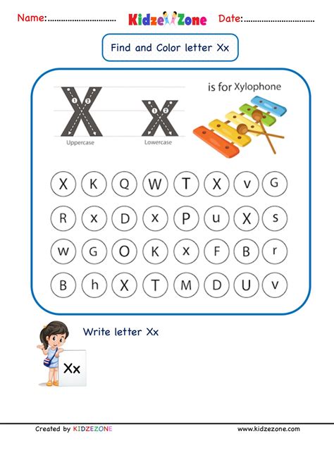 Kindergarten Letter X worksheets - Find and Color - KidzeZone