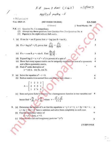FE SEM1 M1 MAY13 - que - Applied Mathematics‐I - Studocu