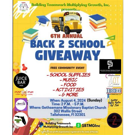 Building Teamwork Multiplying Growth, Inc. 6th Annual Back 2 School ...