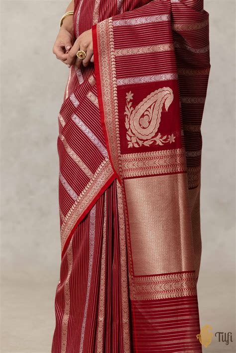 Deep Red Pure Cotton Banarasi Kadhua Handloom Saree - Tilfi