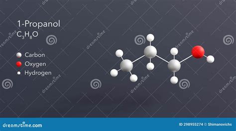 1-propanol Molecule 3d Rendering, Flat Molecular Structure with ...