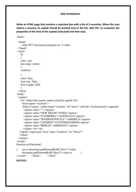 WEB Technology LAB - WEB TECHNOLOGY Write an HTML page that contains a ...