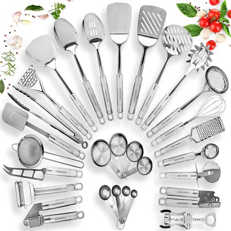 HOME HERO Stainless Steel Kitchen Utensil Set - 29 Cooking Utensils ...