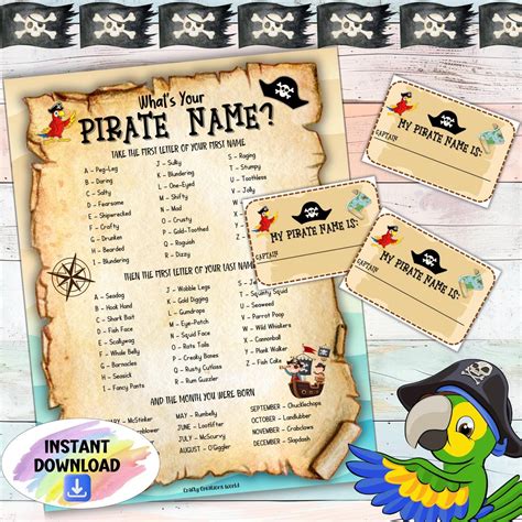 Whats Your Pirate Name Party Game for Kids, Fun Name Generator Activity ...