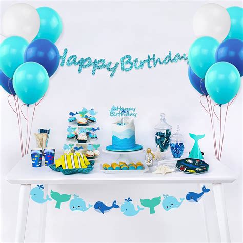 Ocean Whale Birthday Party Supplies, Sea Green and Blue Whale Birthday ...