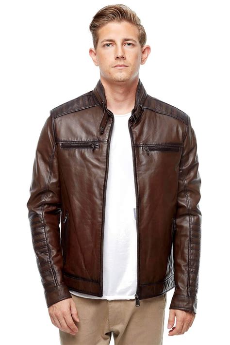Men's 100 % Real Brown Leather Blackout Fashion Jacket