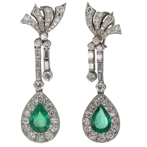 Pear Shape Emerald and Diamond Earrings For Sale at 1stDibs | diamond ...