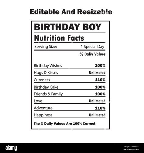 Humorous Birthday Boy Nutrition Facts Label for a Special Celebration Stock Vector Image & Art ...